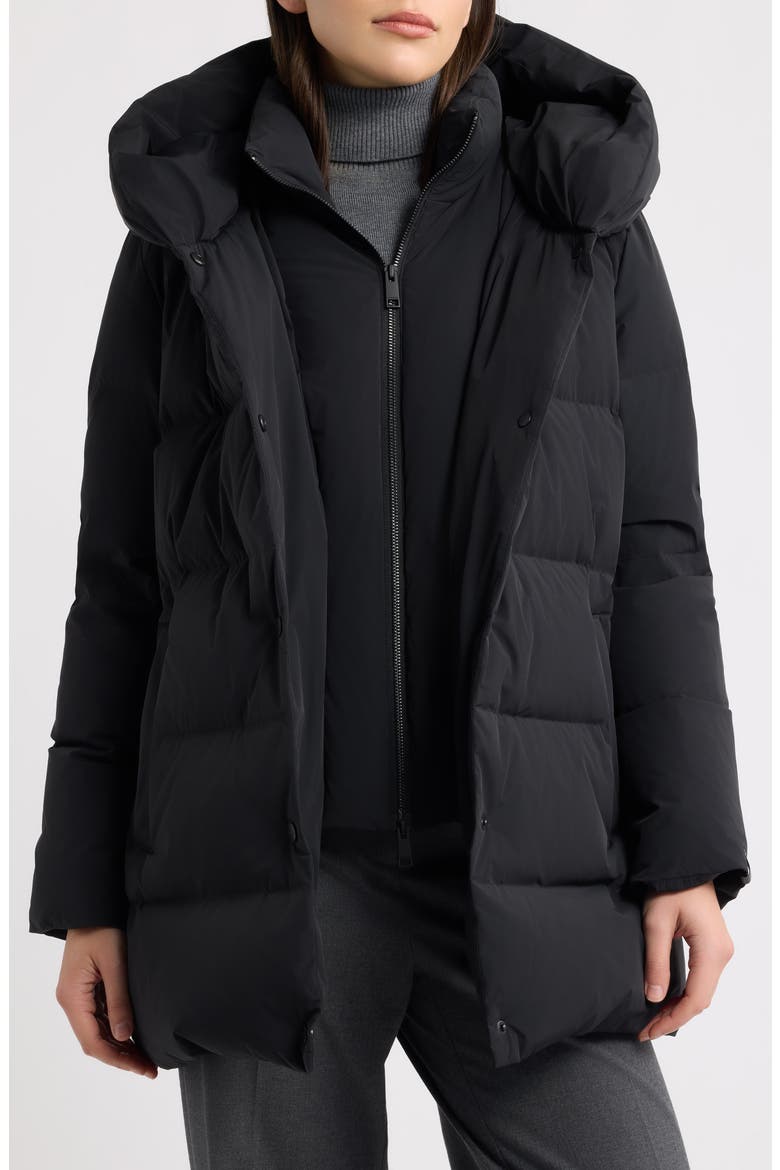 Pillow Collar Down Puffer Coat, Main, color, BLACK