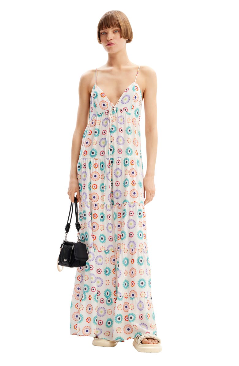 Desigual Long Geometric Print Strappy Dress, Alternate, color,