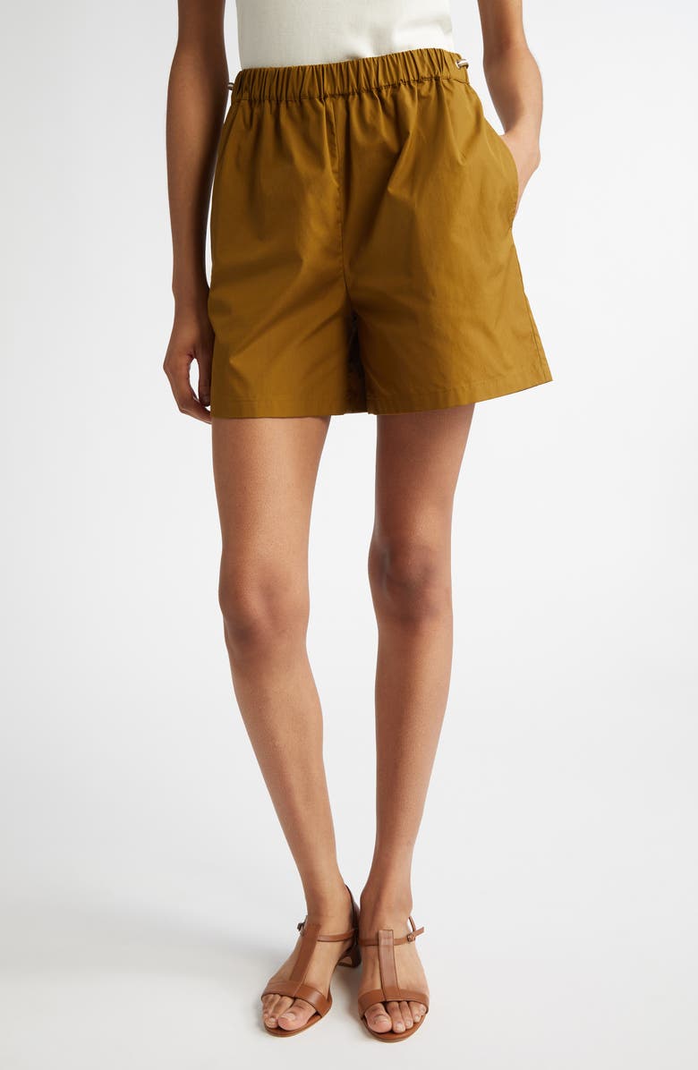 Max Mara Haway Elastic Waist Cotton Poplin Shorts, Main, color, Olive Green