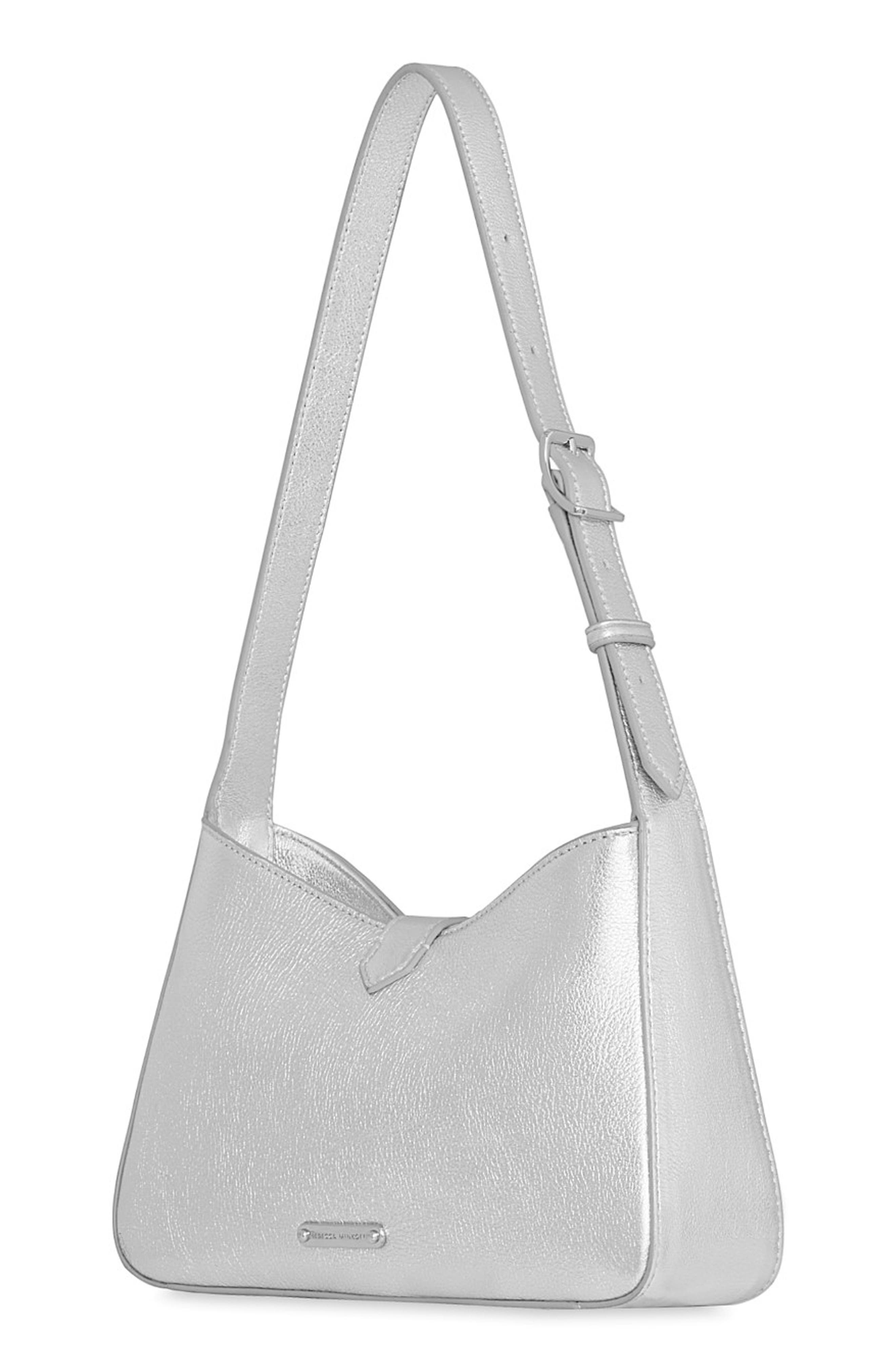 Rebecca Minkoff Small Megan Metallic Leather Shoulder Bag, Alternate, color, Silver