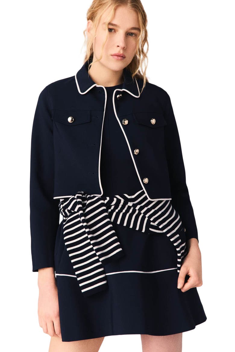 Short jacket with contrast trim, Main, color, Navy