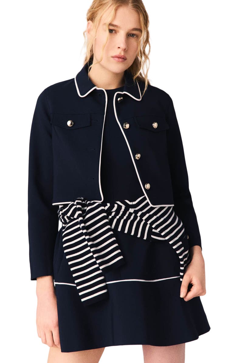 maje Short jacket with contrast trim, Main, color, Navy
