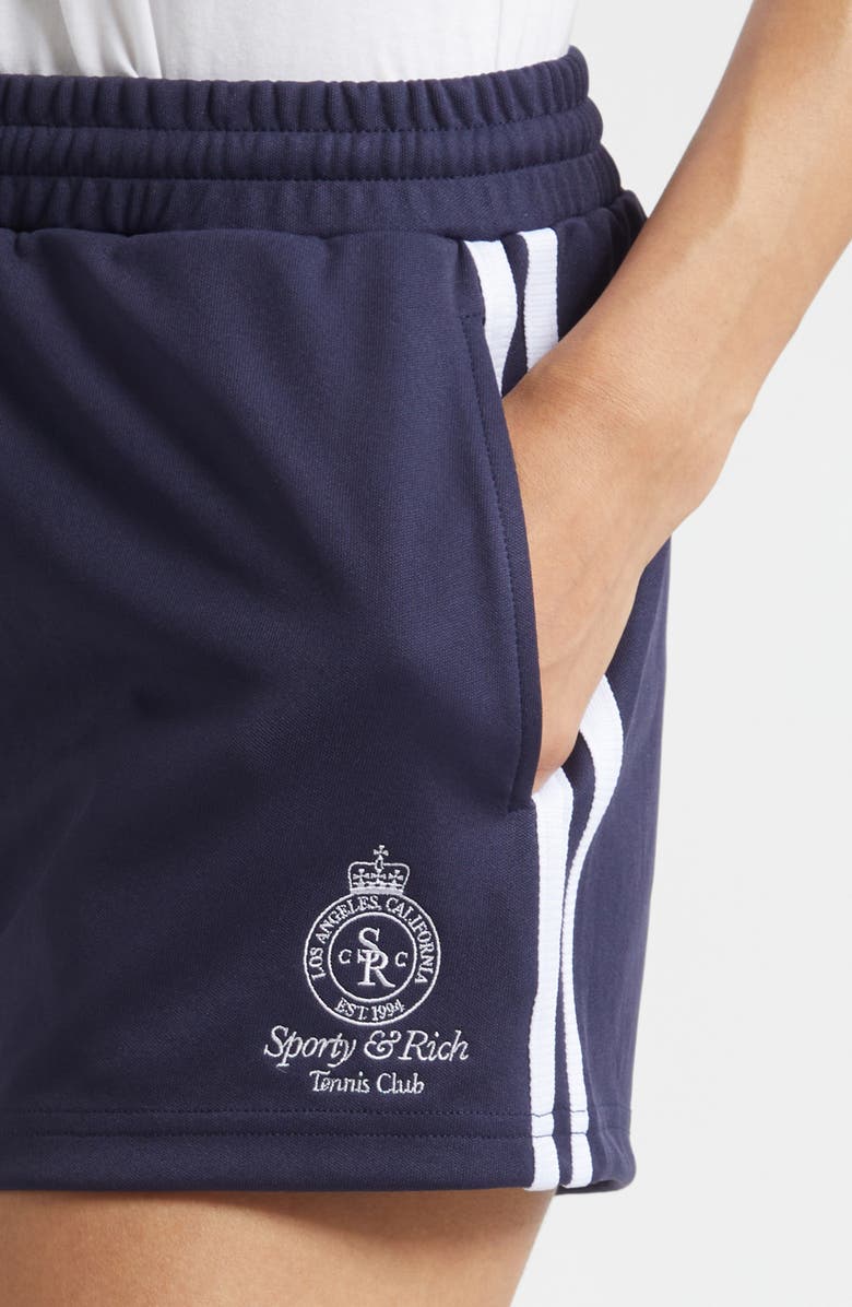 Sporty & Rich Crown Tennis Embroidered Roller Shorts, Alternate, color, Dark Navy