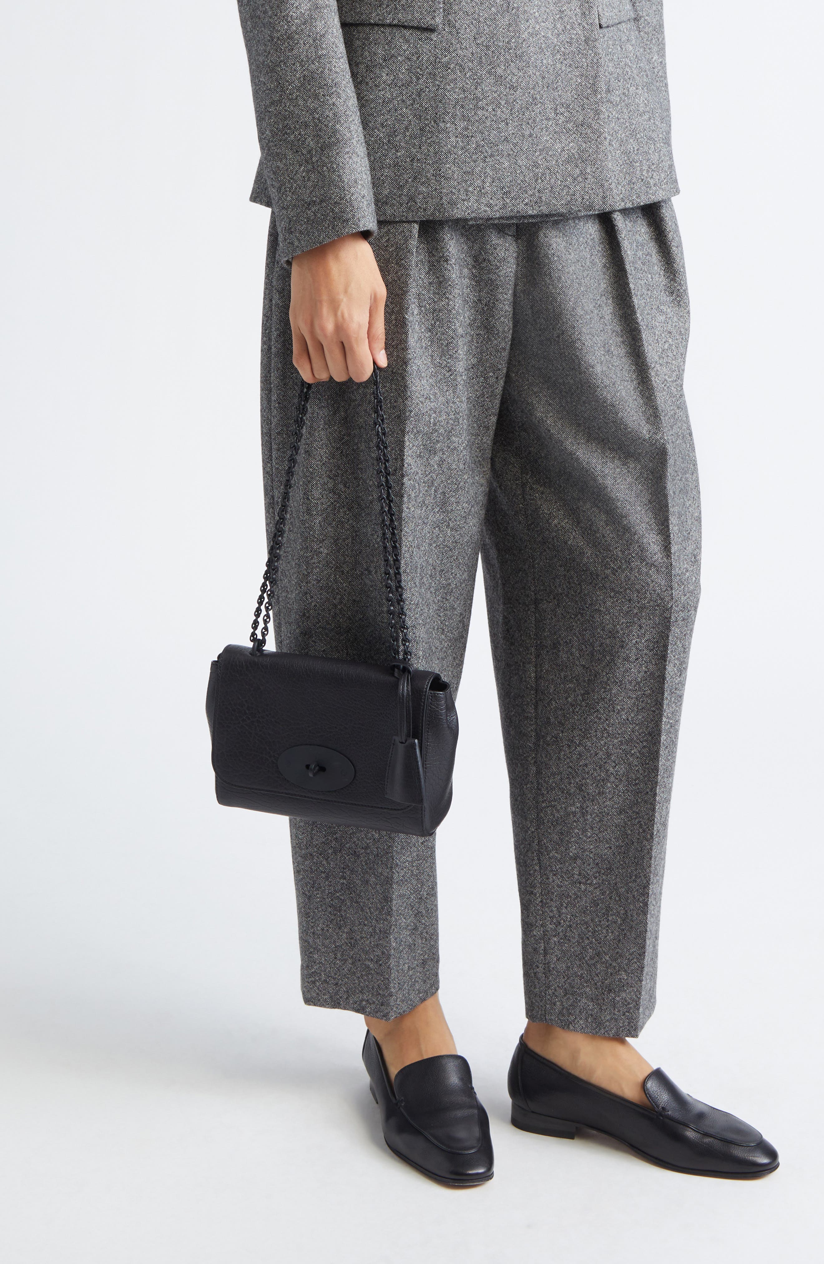 Mulberry Lily Grained Leather Shoulder Bag, Alternate, color, Black-Black