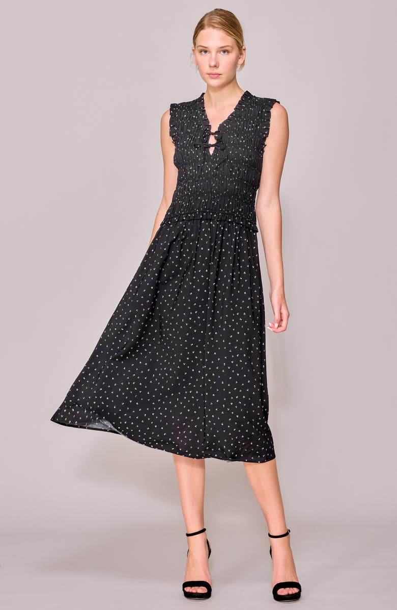 MELLODAY Shirred A-Line Dress, Alternate, color, Black Ditsy