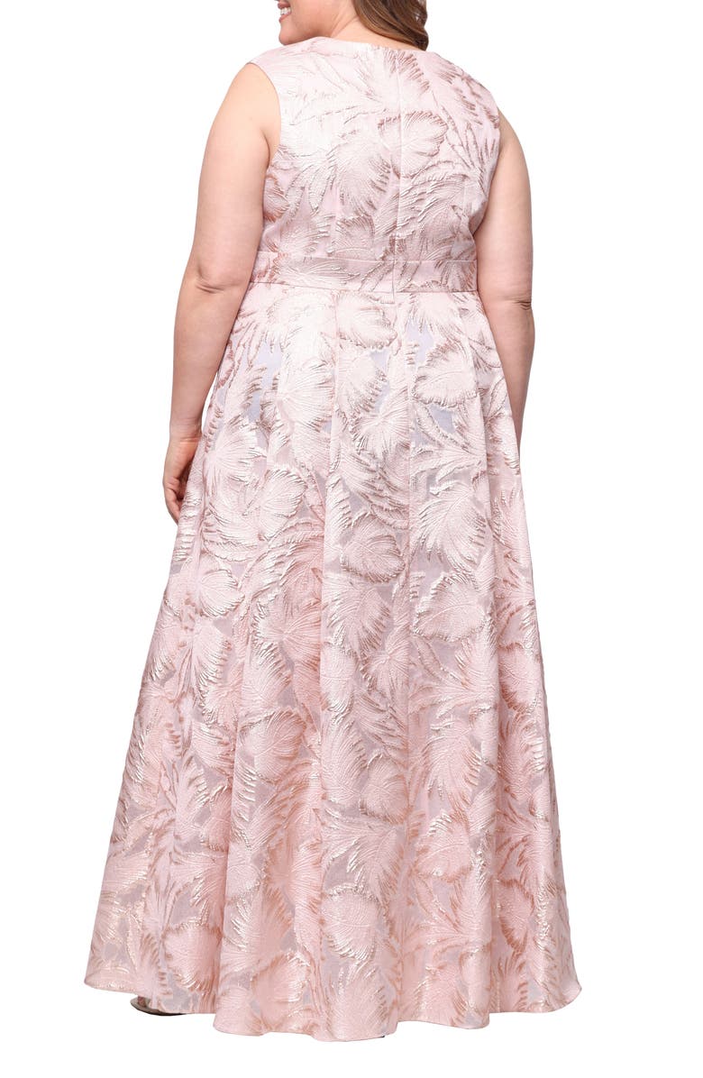 Alex Evenings Metallic Leaf Jacquard Empire Waist Gown, Alternate, color, Rose Gold