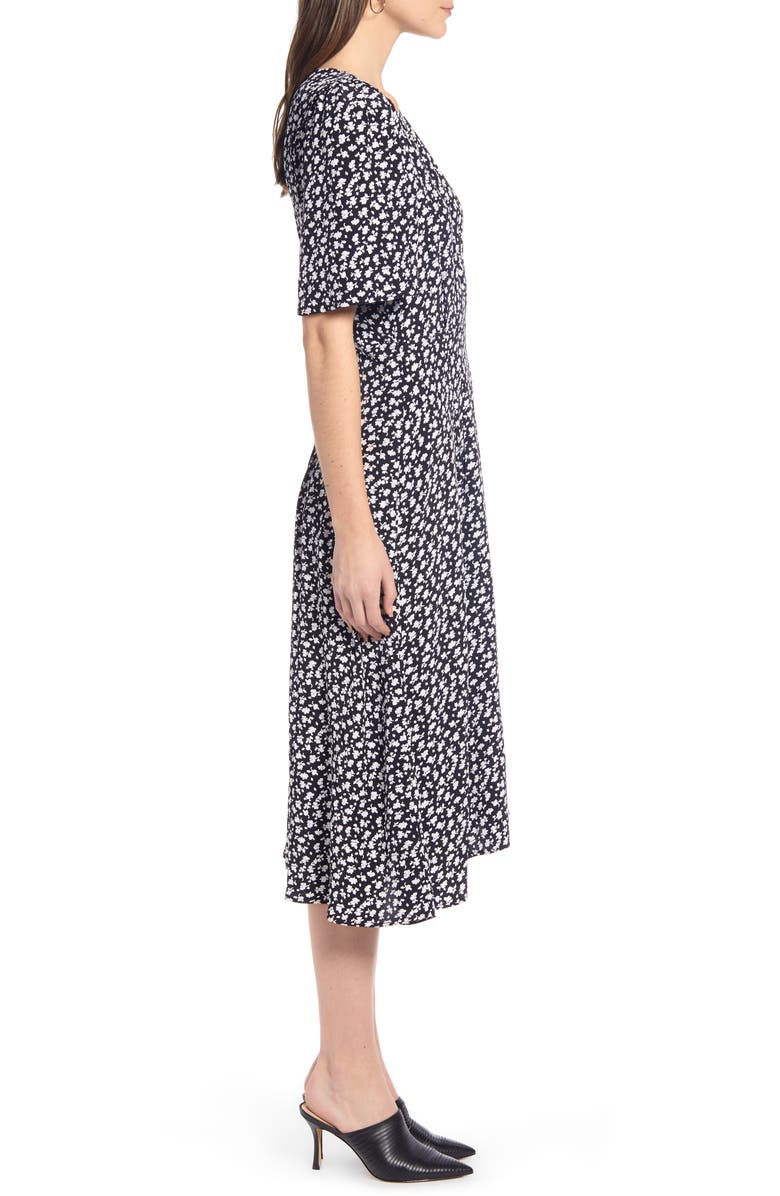 Something Navy Strong Shoulder Floral Print Midi Dress, Alternate, color, 