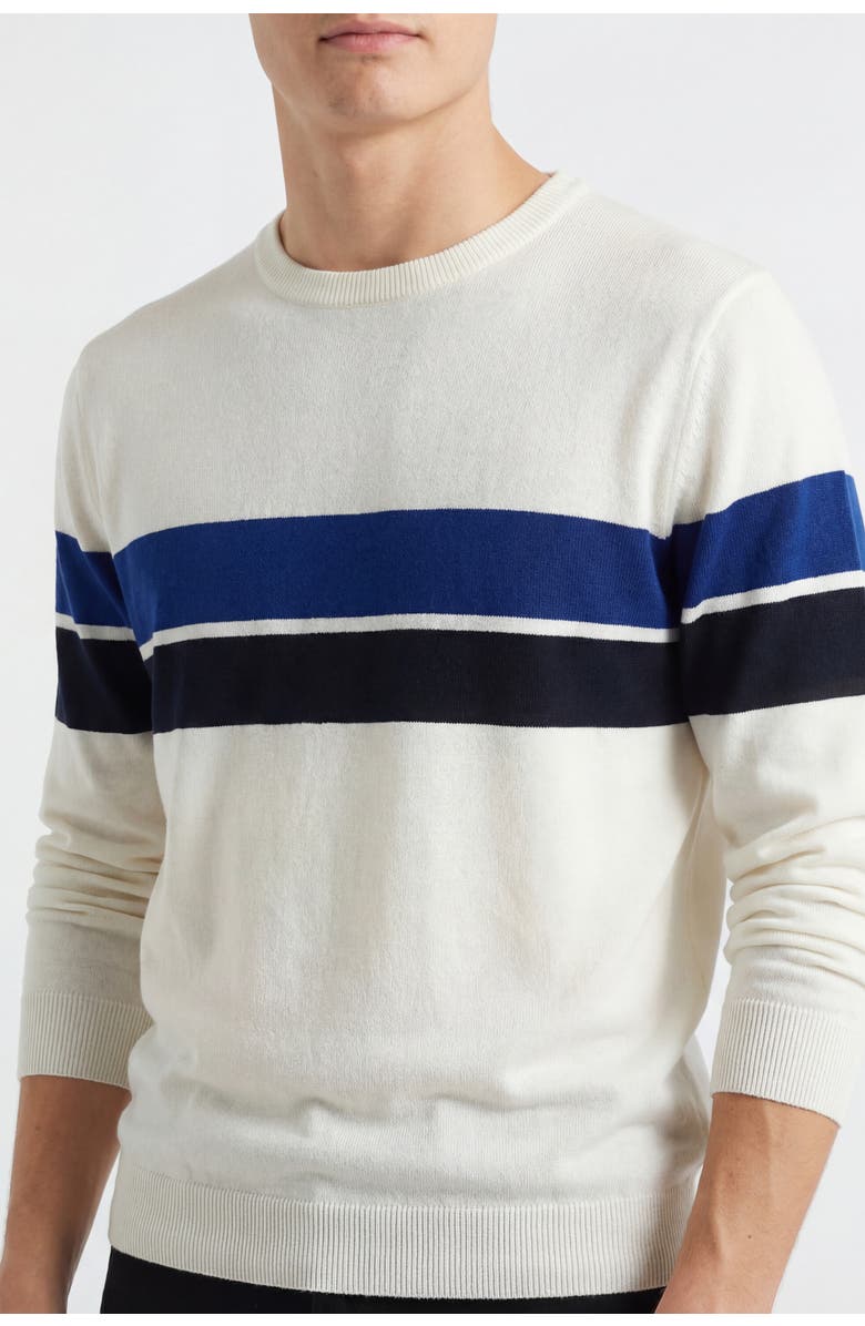 Solomon & Sage Men's Colorblock Stripe Crew Neck Knit Sweater, Alternate, color, Cream/Navy