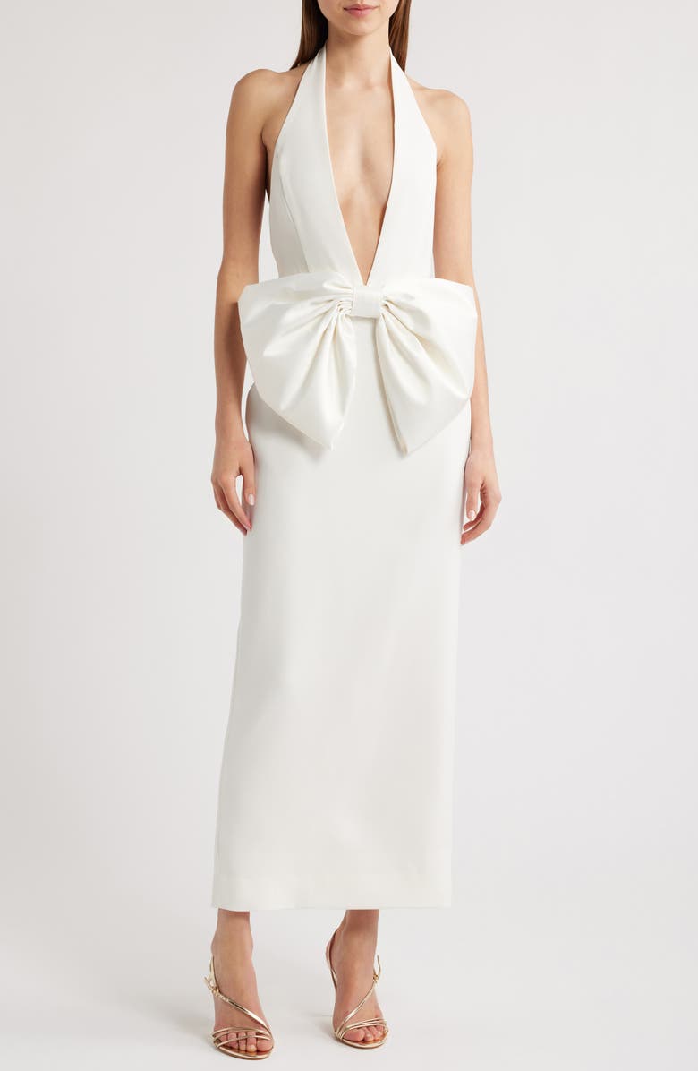Sonya Moda Annique Bow Plunge Cocktail Dress, Main, color, White