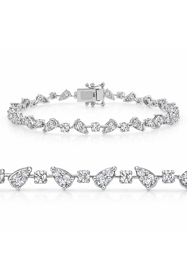 3.43Ct 14k Gold Diamond Pear Frame Tennis Bracelet 7" Women's Lab Grown, Main, color, 14k White Gold