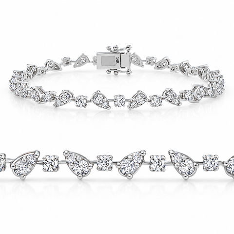 3.43Ct 14k Gold Diamond Pear Frame Tennis Bracelet 7" Women's Lab Grown