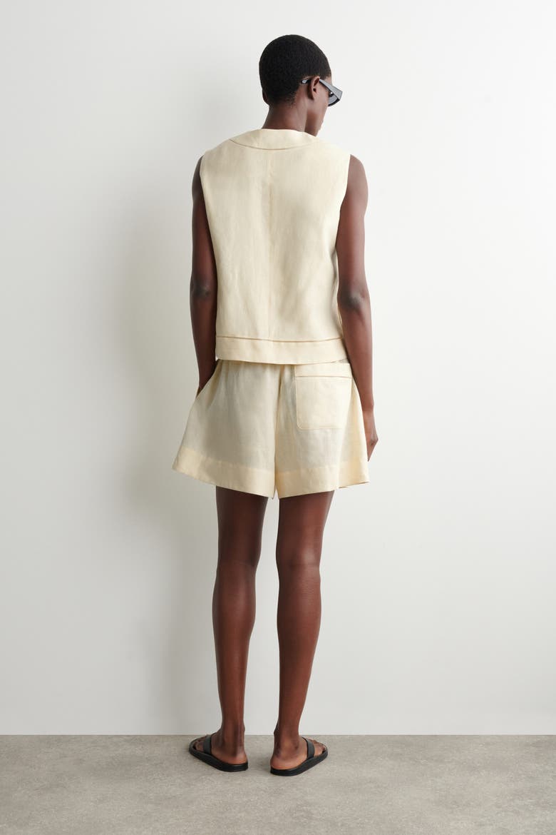 Embroidered-detail Linen Shorts, Alternate, color, BUTTER YELLOW