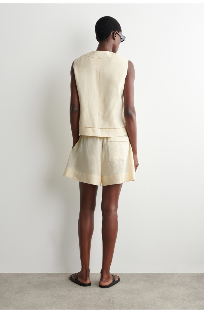 COS Embroidered-detail Linen Shorts, Alternate, color, Butter Yellow