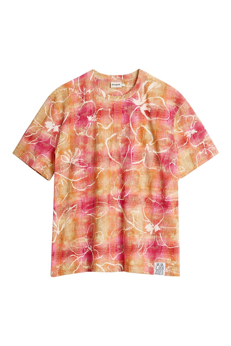 Floral Windowpane Cotton T-Shirt, Alternate, color, LIGHT PINK