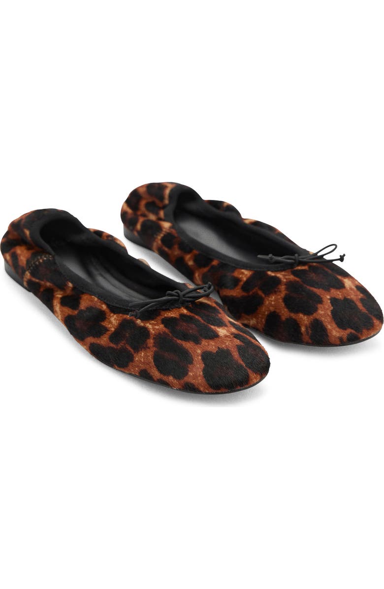 MANGO Leopard Print Genuine Calf Hair Ballerina Flat, Main, color, Black
