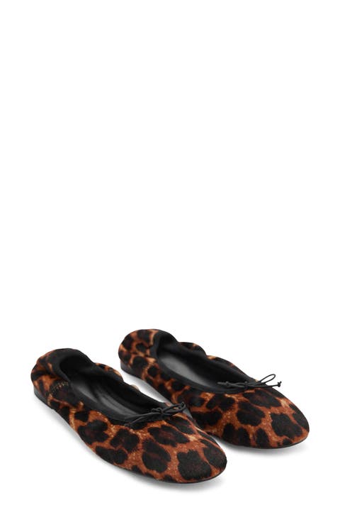 Leopard Print Genuine Calf Hair Ballerina Flat (Women)
