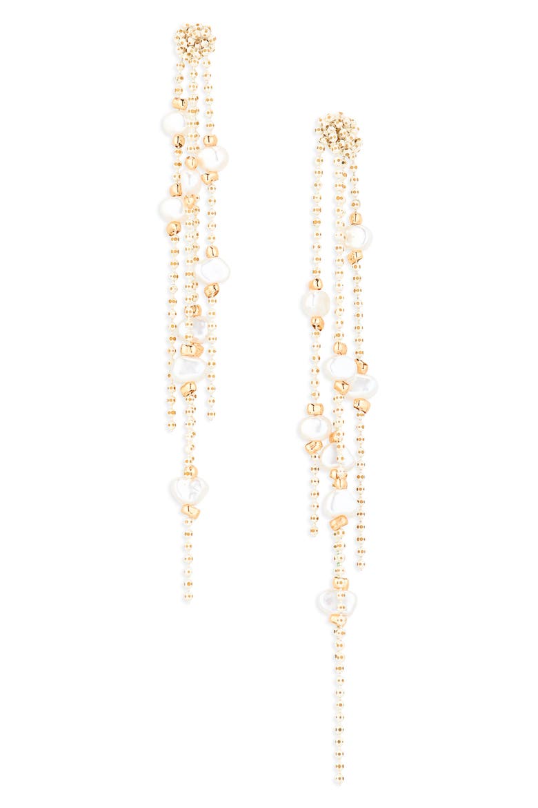 Faux Pearl Tassel Drop Earrings, Main, color, WHITE- GOLD