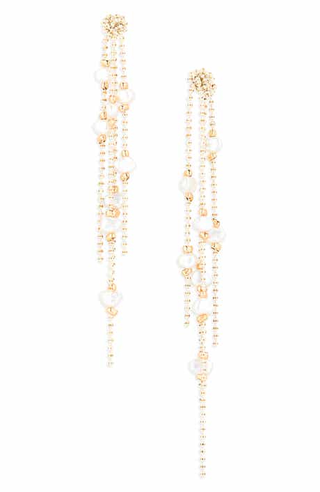 Faux Pearl Tassel Drop Earrings