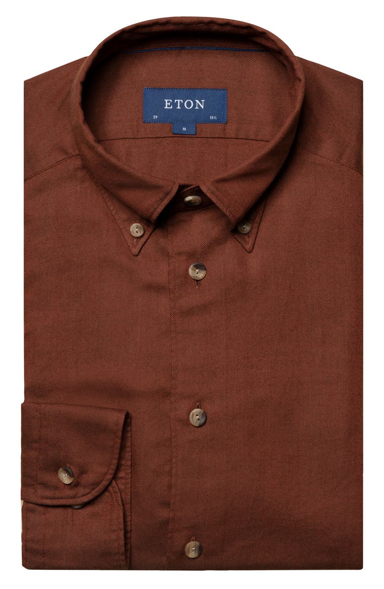 Eton Contemporary Fit Herringbone Flannel Cotton Stretch Shirt, Alternate, color,