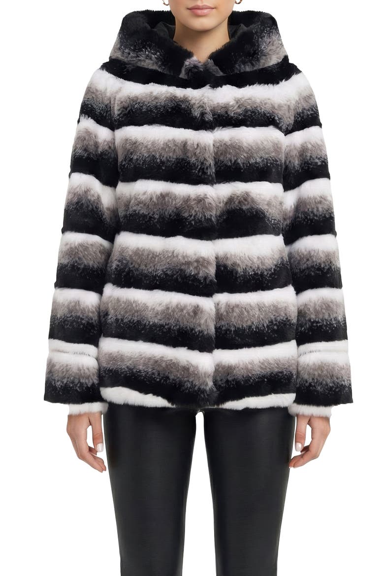 Fur-Free Chinchilla (Faux Fur) Hooded Jacket, Alternate, color, GRAY CHINCH