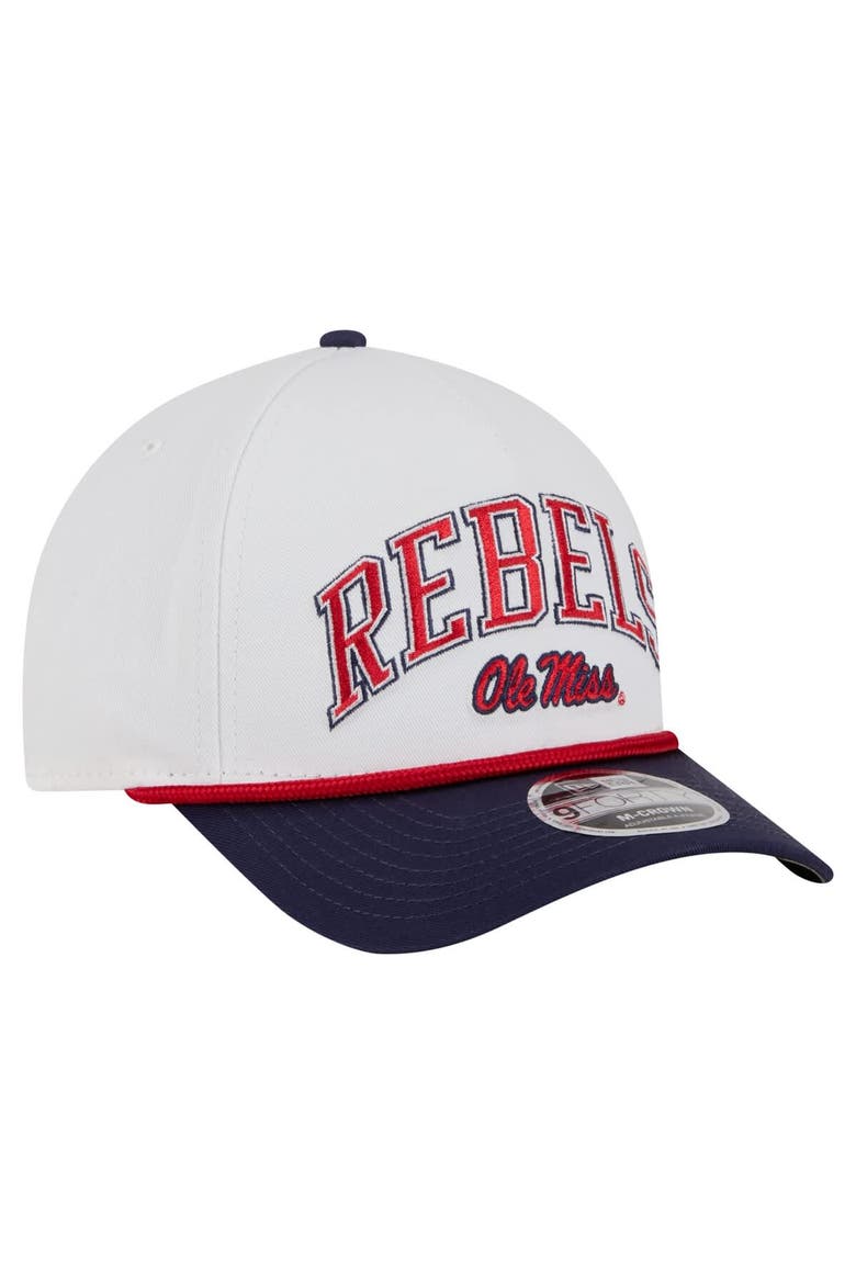 Men's New Era White/Navy Ole Miss Rebels Arch Two-Tone Rope 9FORTY A-Frame M-Crown Adjustable Hat, Alternate, color, White