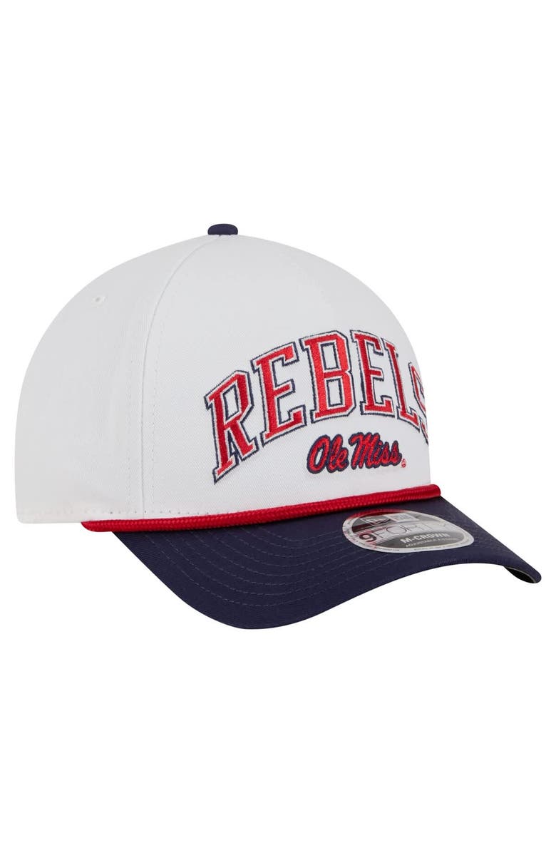 New Era Men's New Era White/Navy Ole Miss Rebels Arch Two-Tone Rope 9FORTY A-Frame M-Crown Adjustable Hat, Alternate, color, White