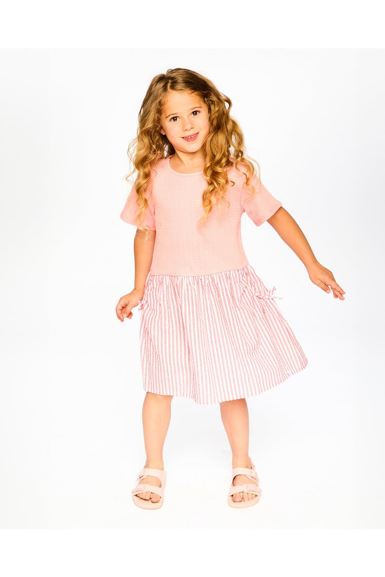 Soft Jersey Short Sleeve Bi-Material Dress, Alternate, color, Peach Pink