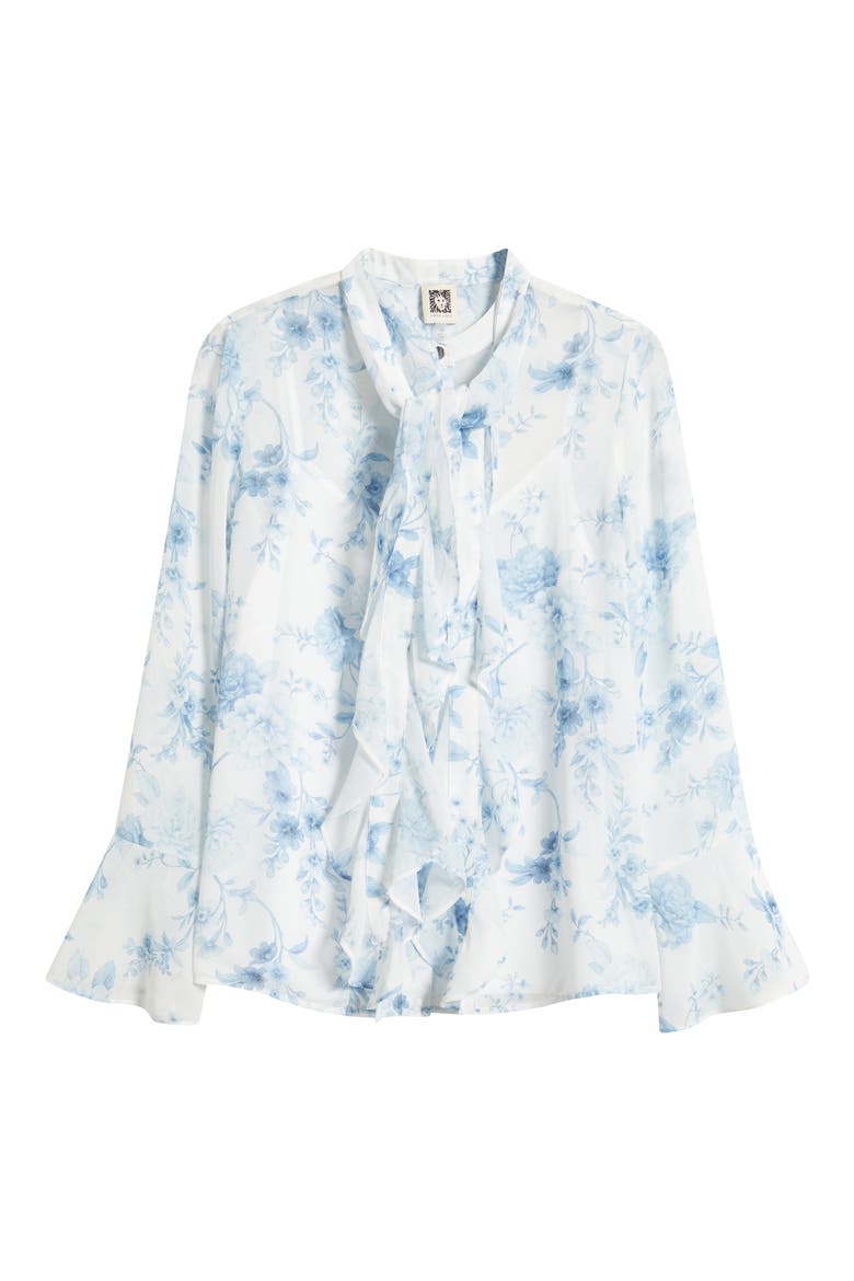 Ruffle Tie Neck Top, Alternate, color, CRISP WHITE MULTI