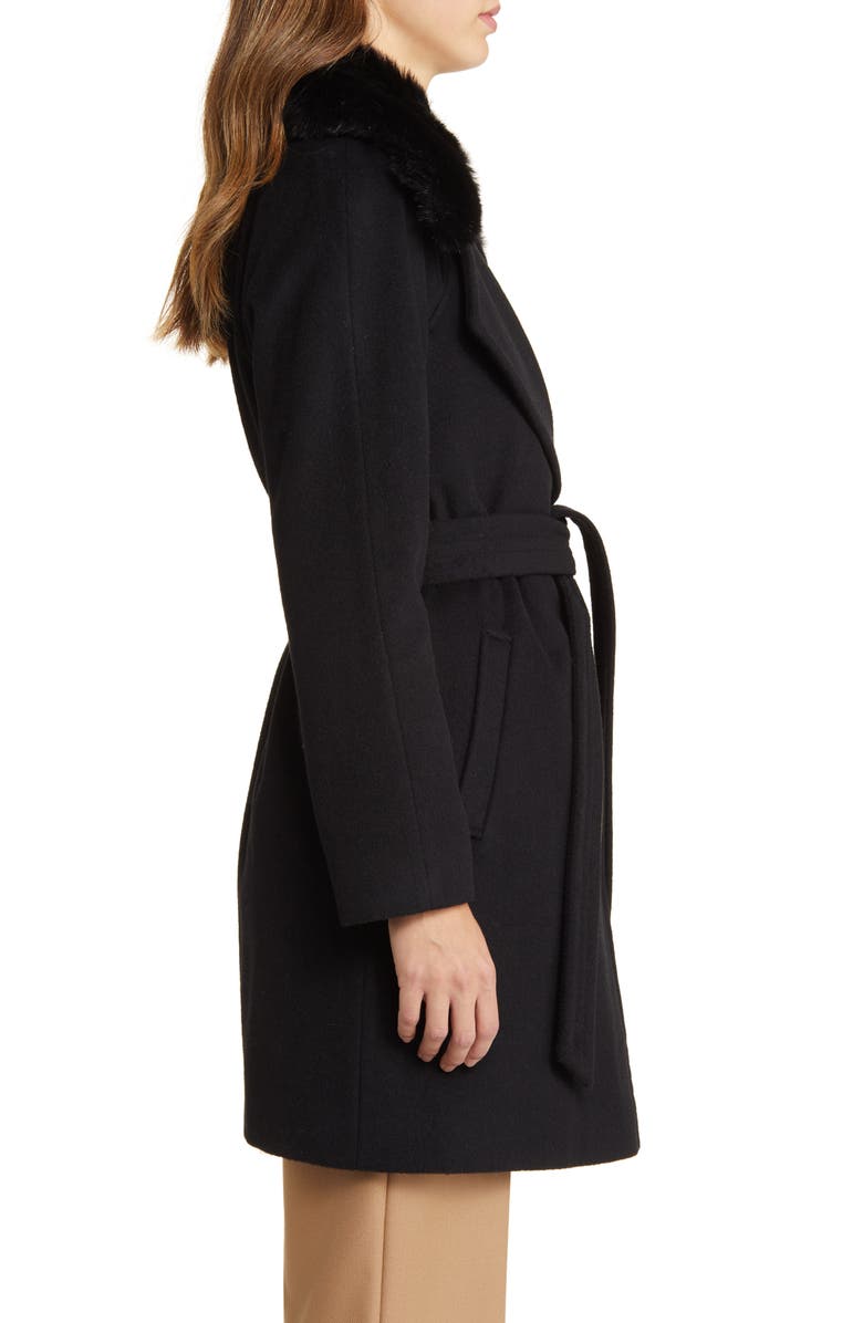 Via Spiga Belted Wool Blend Wrap Coat with Faux Fur Collar, Alternate, color, 