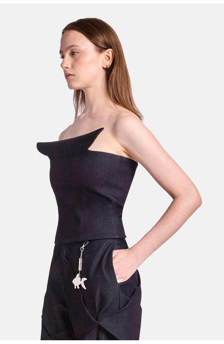 KATE BARTON Symmetrical Sculpted Denim Corset, Alternate, color, Navy