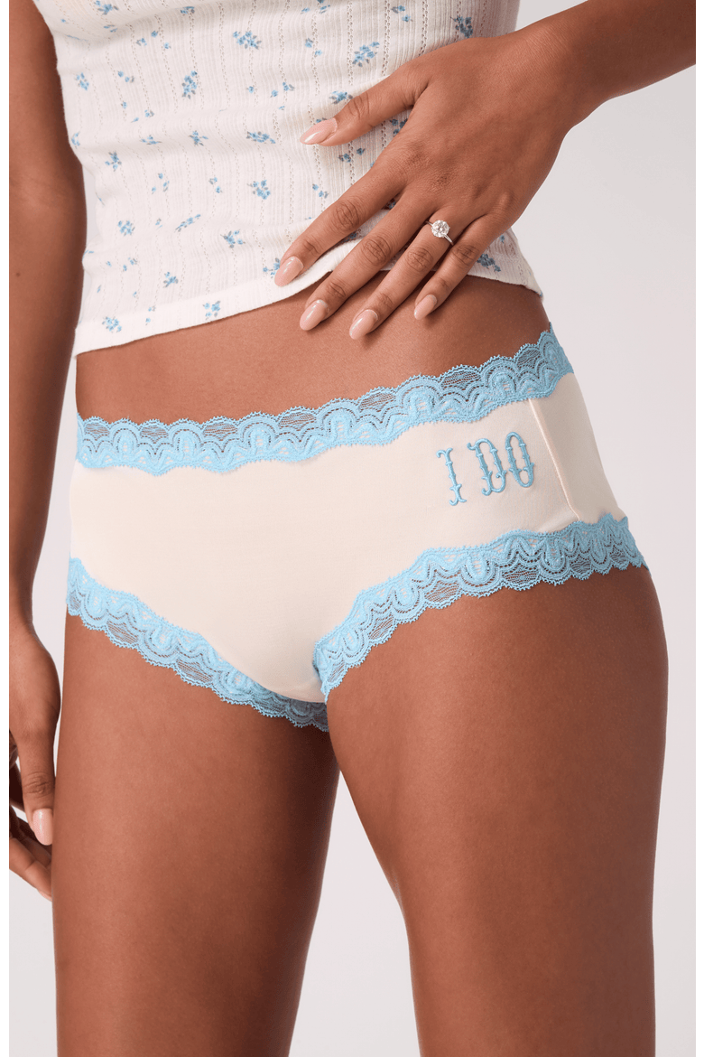 Soft Silk 'I DO' Bridal Briefs, Alternate, color, Winter White