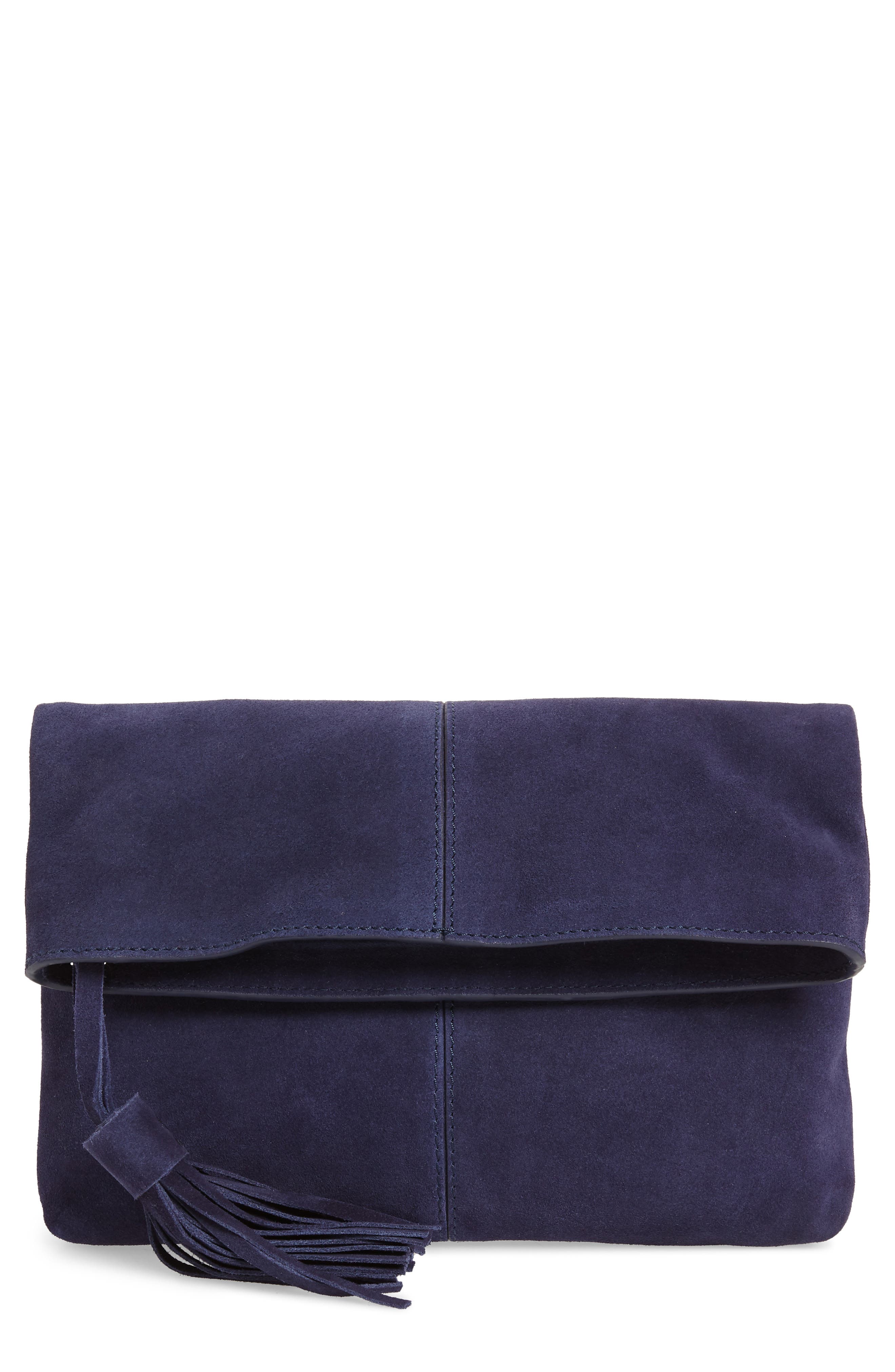 Suede Clutch, Main, color, NAVY