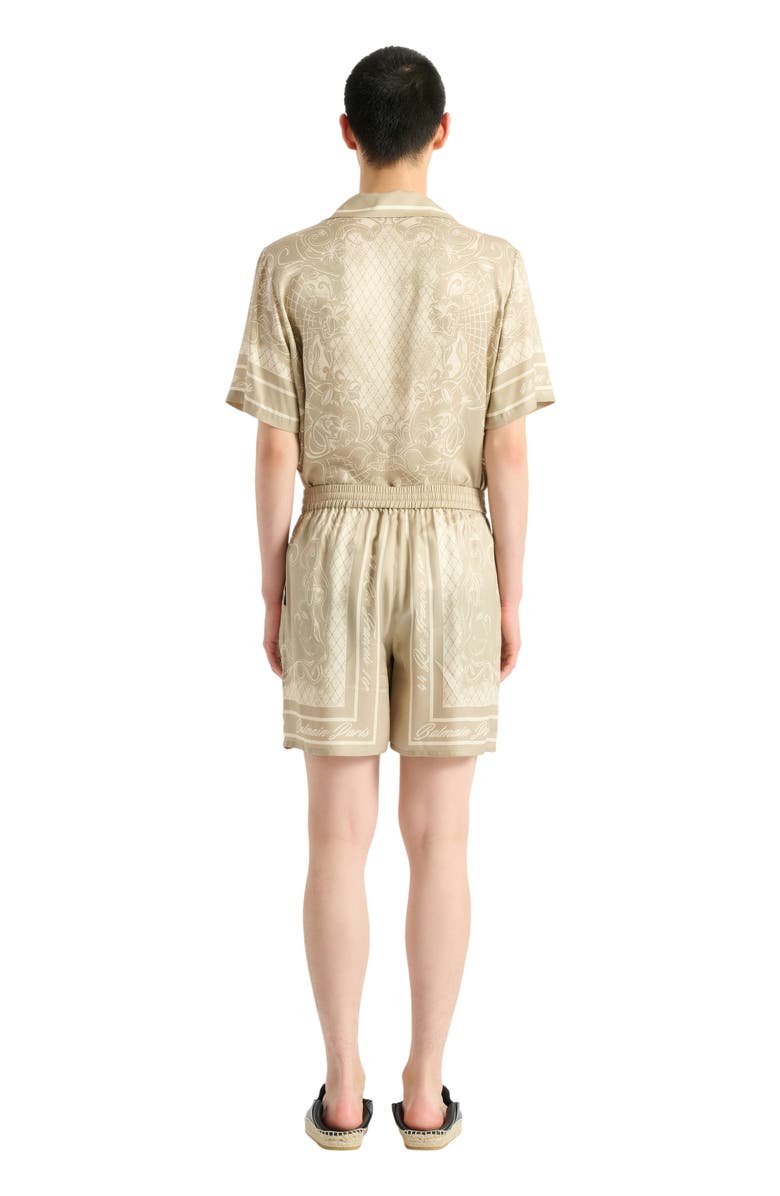 Balmain Printed Foulard pyjama shorts, Alternate, color, Beige