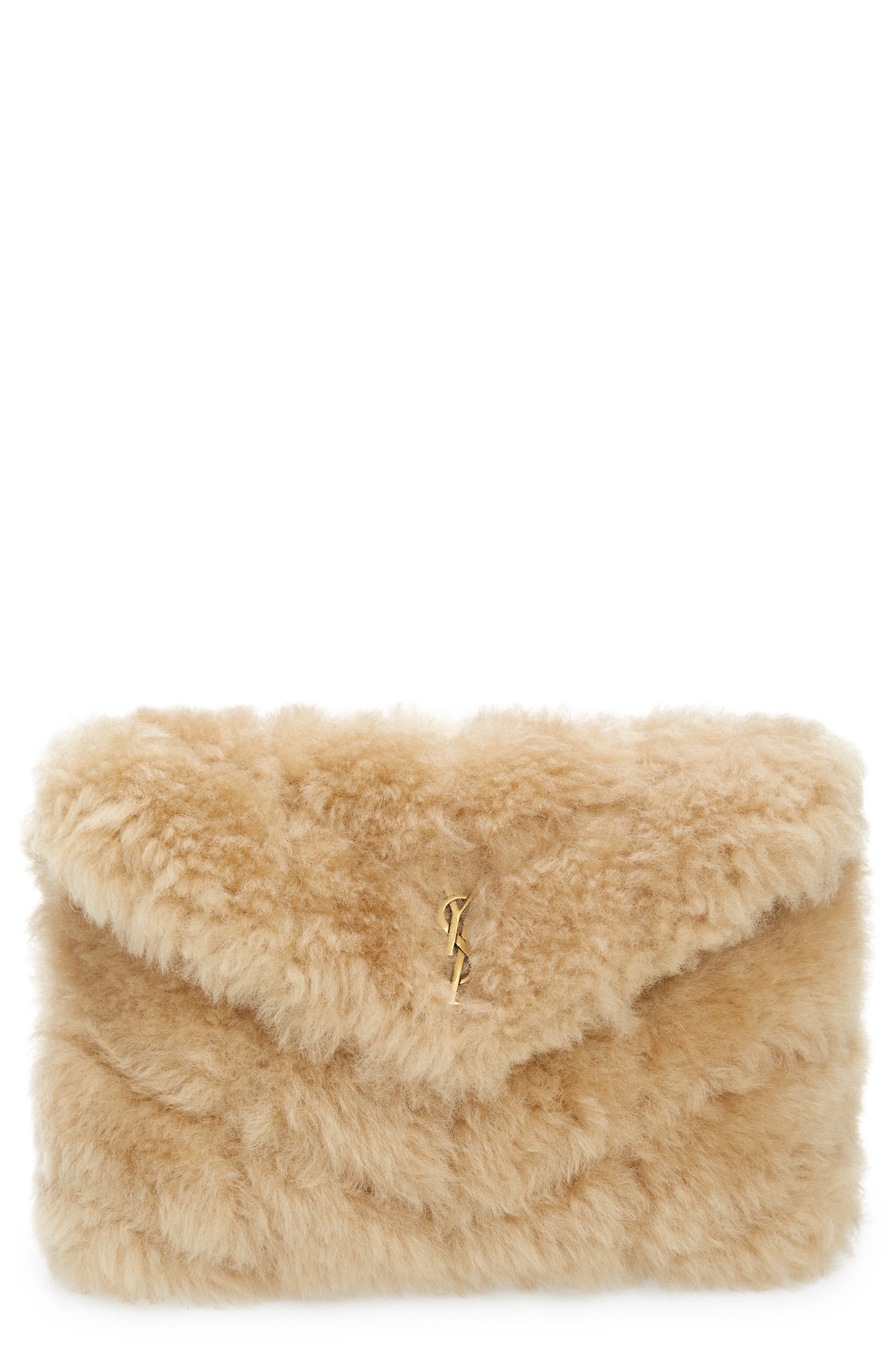 Saint Laurent Small Lou Puffer Genuine Shearling Pouch, Main, color, 