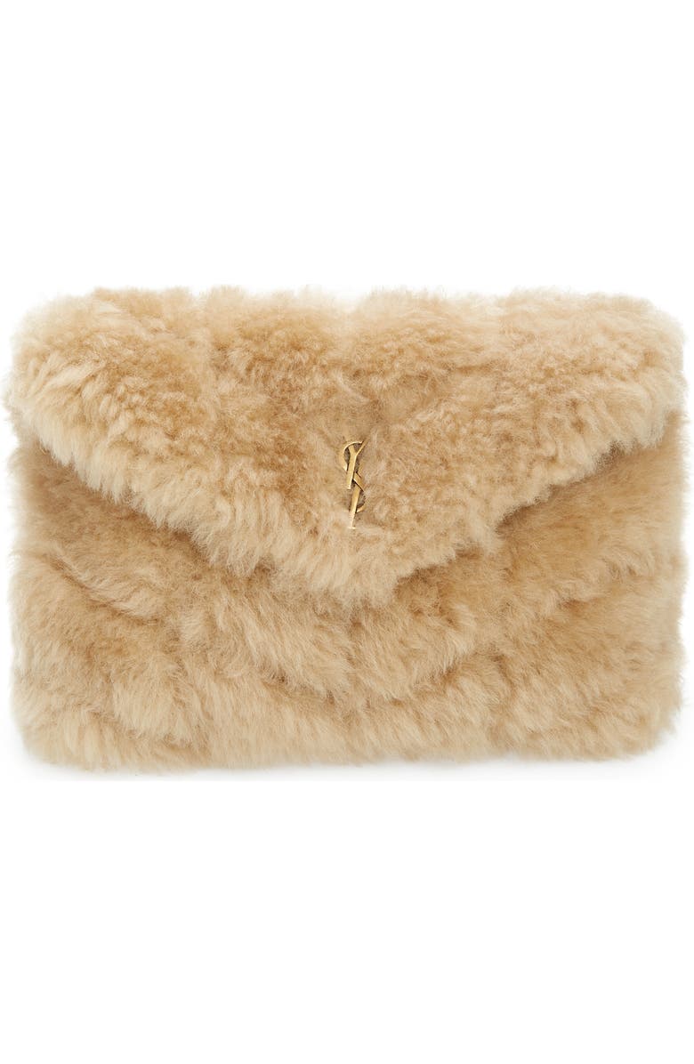 Saint Laurent Small Lou Puffer Genuine Shearling Pouch, Main, color,