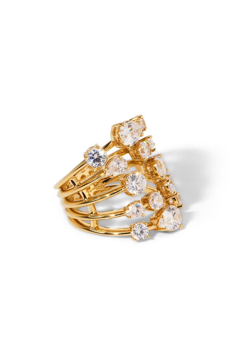 Hollywood Multi Row Cubic Zirconia Ring, Alternate, color, GOLD