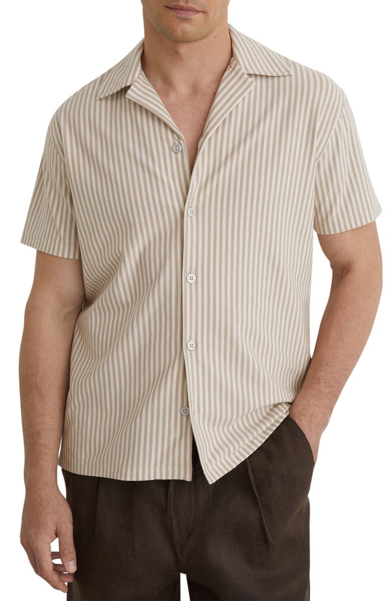 Reiss Aurelia Stripe Cotton Blend Camp Shirt, Main, color,