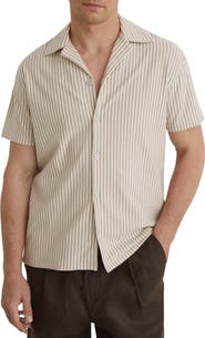 Reiss Aurelia Stripe Cotton Blend Camp Shirt