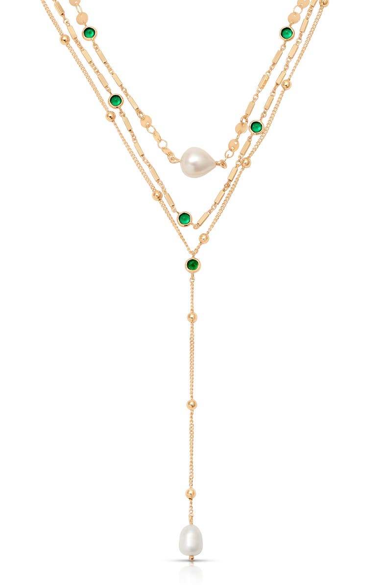 Ettika Forever Falling Freshwater Pearl Layered Y-Necklace, Main, color, Green