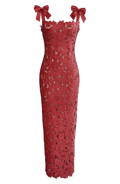 House Of Cb Tiff-a Three-piece Floral Embroidered Midi Dress In Hauted Red
