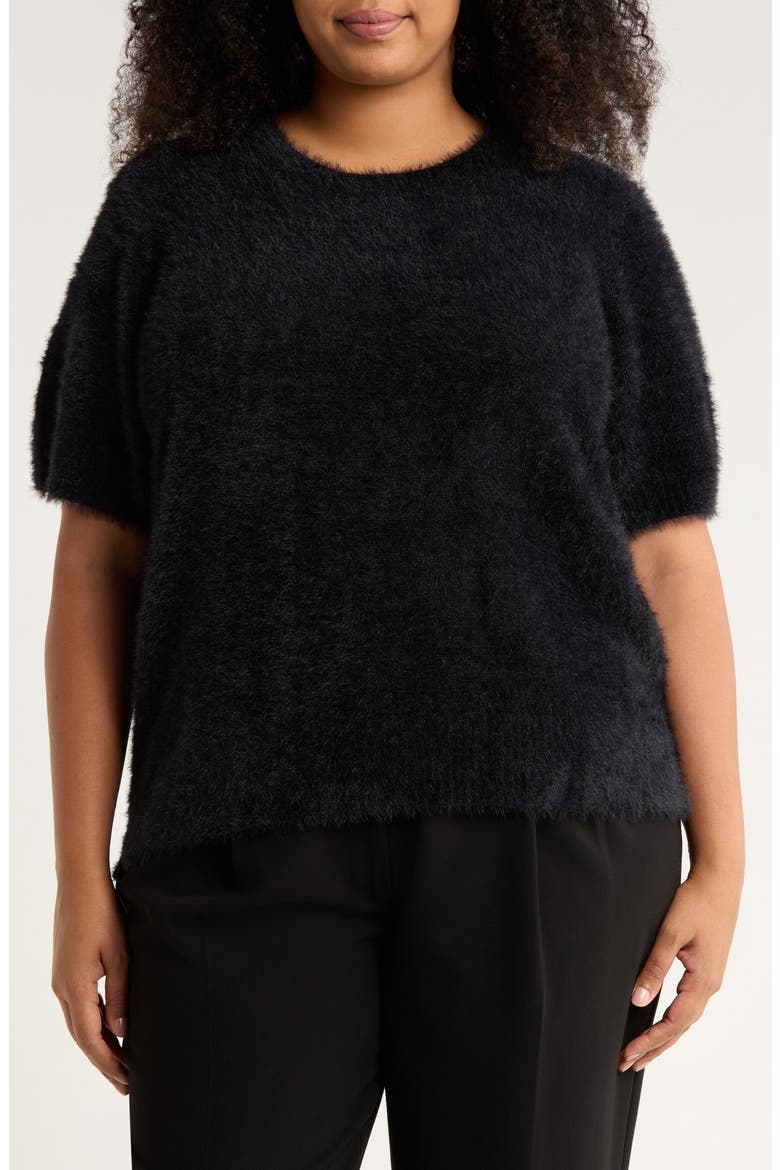 Textured Short Sleeve Sweater, Main, color, RICH BLACK