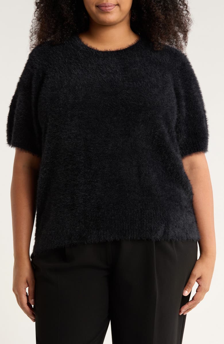 Vince Camuto Textured Short Sleeve Sweater, Main, color, Rich Black