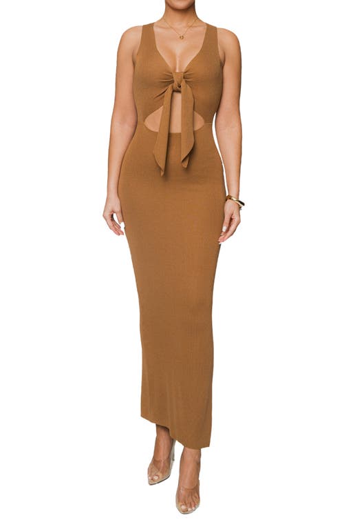 Jluxlabel Adrienna Sleeveless Cutout Maxi Sweater Dress In Brown