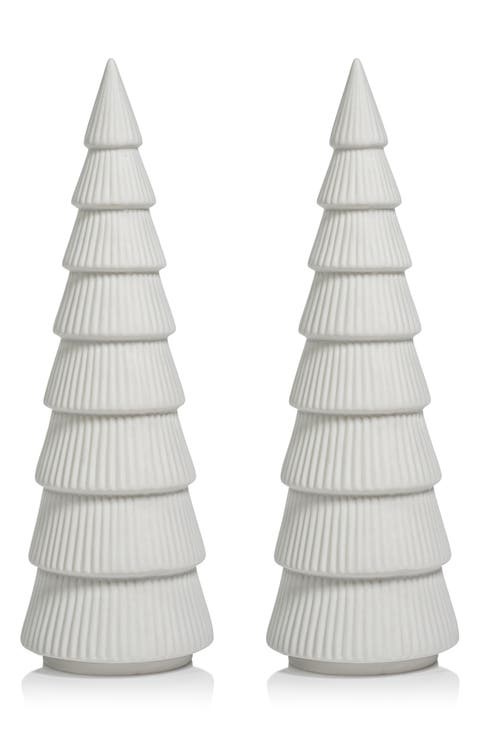 Matte Holiday Tree Sculpture, Set of 2