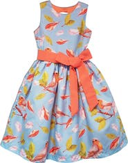 JOE-ELLA Kids' Bird & Floral Print Party Dress