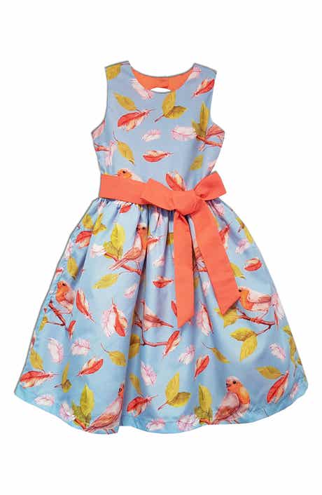 Kids' Bird & Floral Print Party Dress