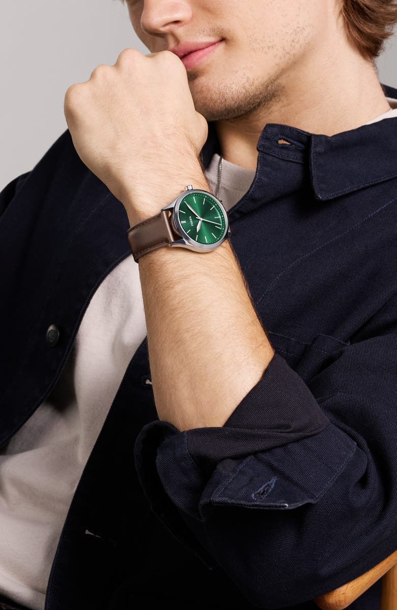 Fossil Fenmore Three-Hand Quartz Leather Strap Watch, 44mm, Alternate, color, Silver