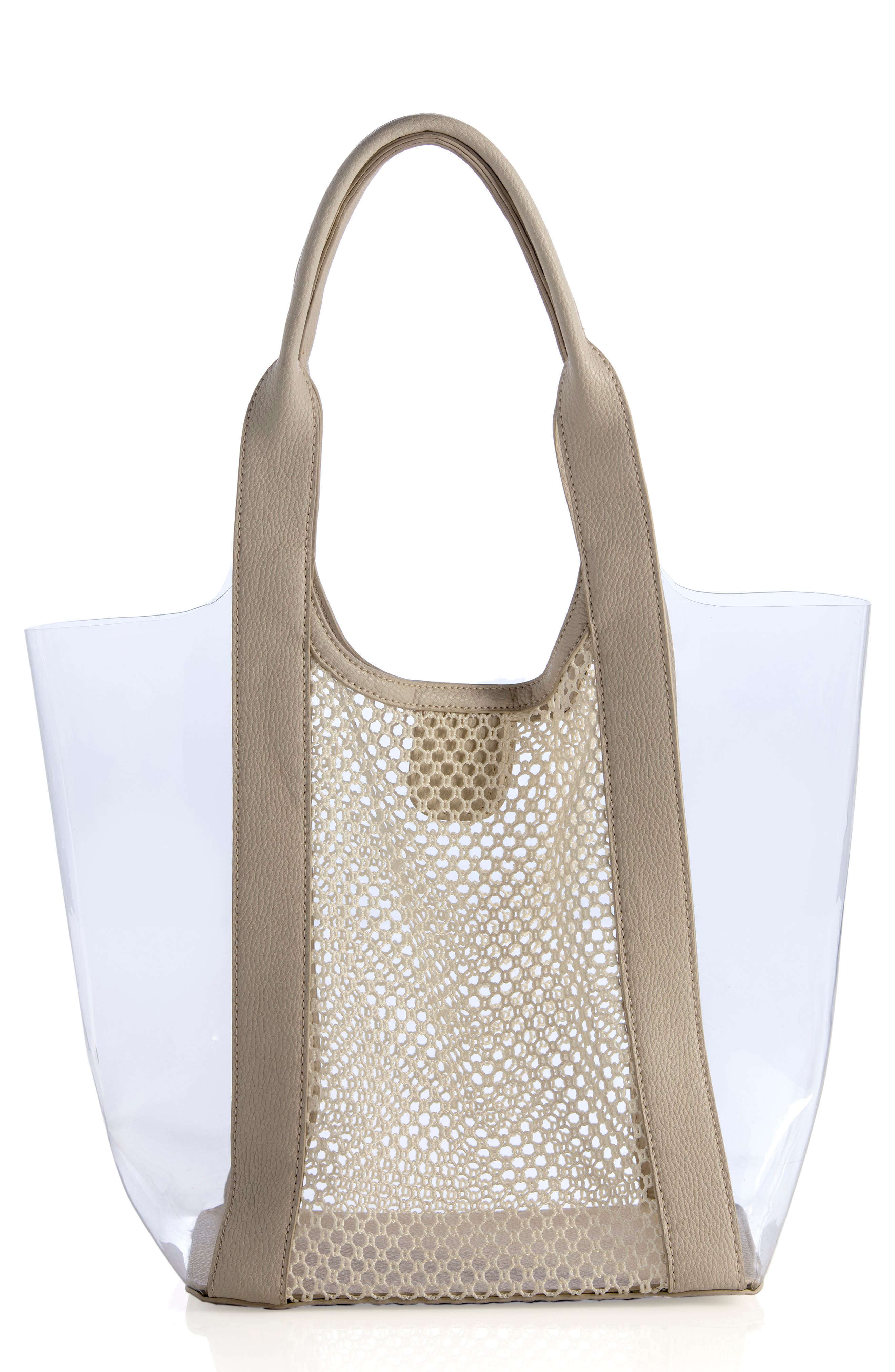 Valery Mesh Panel Transparent Tote, Main, color, IVORY
