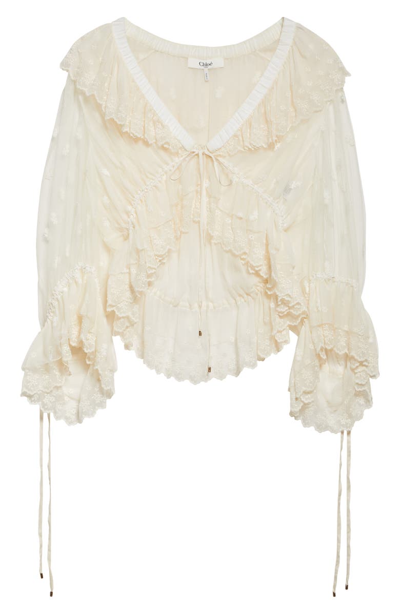 Chloé Ruffle Lace Crop Top, Alternate, color, Whisper White