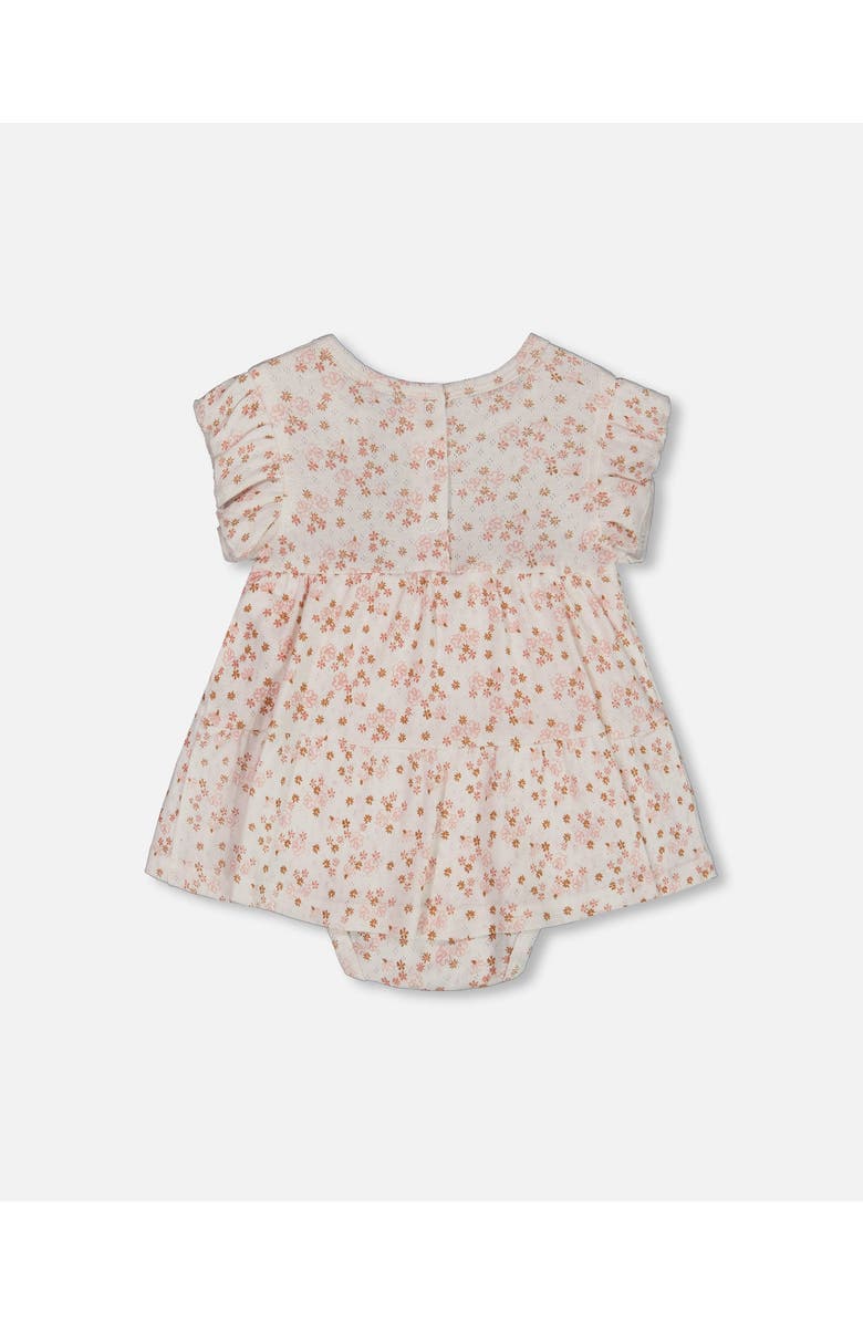 Deux par Deux Baby Girl's Organic Cotton Pointelle Romper Printed White And Pink Flowers, Alternate, color, White With Pink Flowers